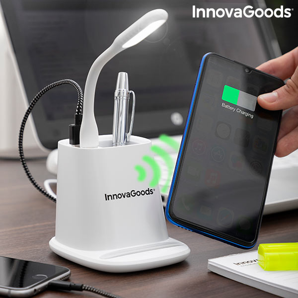 Caricabatterie Wireless con Supporto-Portaoggetti e Lampada a LED USB 5 in 1 DesKing InnovaGoods