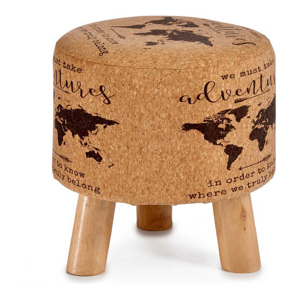 Puff Mappamondo Marrone MDF Sughero (28 x 28 x 28 cm)