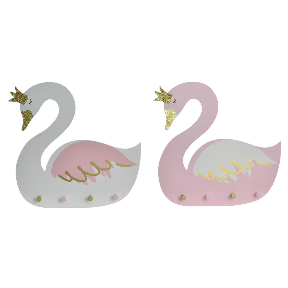 Appendiabiti da parete DKD Home Decor Legno Bianco Rosa chiaro Cigno (40 x 4 x 38.5 cm) (2 pcs)