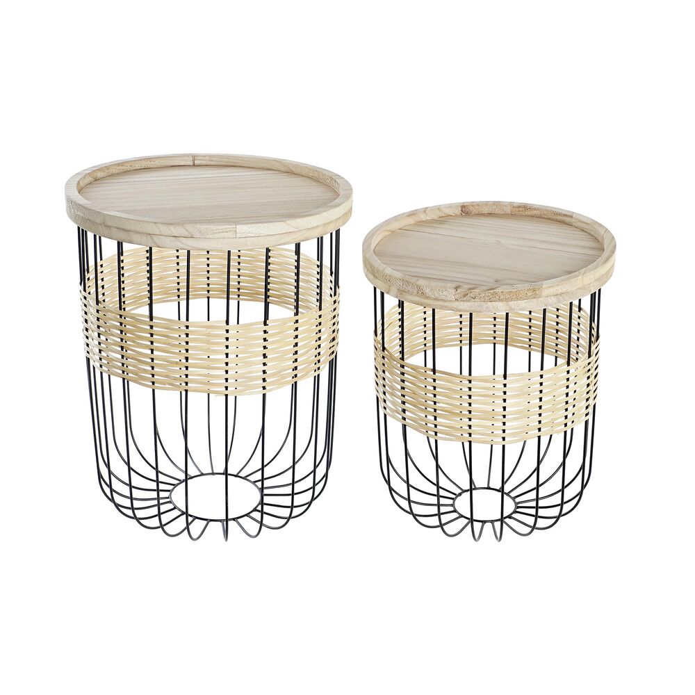 Set di 2 Tavolini DKD Home Decor Naturale Nero Metallo MDF Coloniale (40 x 40 x 52 cm) (2 pcs)