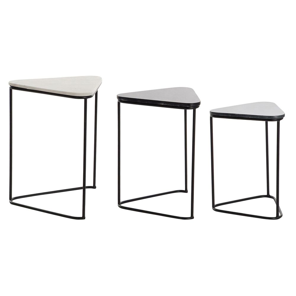 Set di 3 Tavolini DKD Home Decor Nero Metallo Bianco Verde Marmo Moderno (46 x 42,5 x 58 cm) (3 UnitÃ )