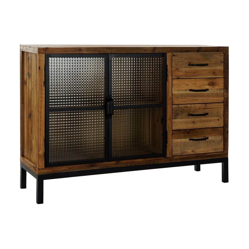 Credenza DKD Home Decor Cristallo Naturale Nero Marrone Legno Riciclato (120 x 35 x 86 cm)