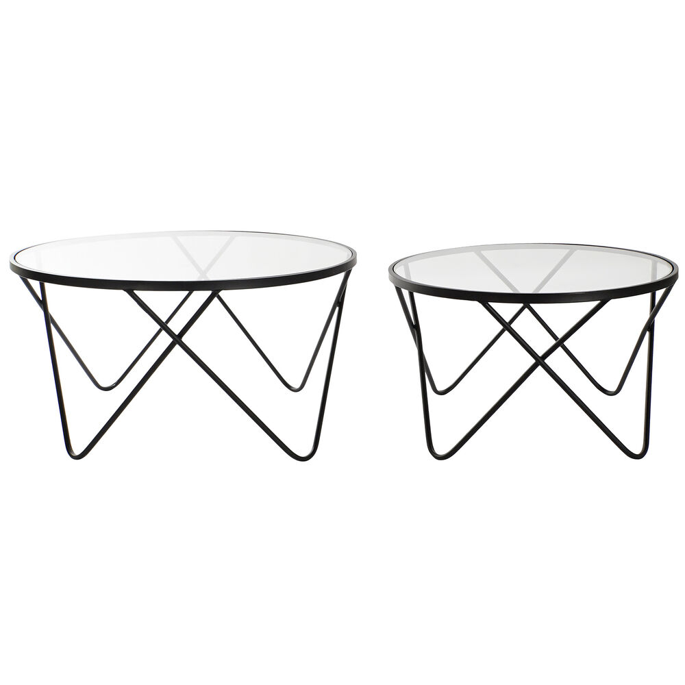 Set di 2 tavoli DKD Home Decor Cristallo Nero Metallo Moderno (80 x 80 x 42 cm)