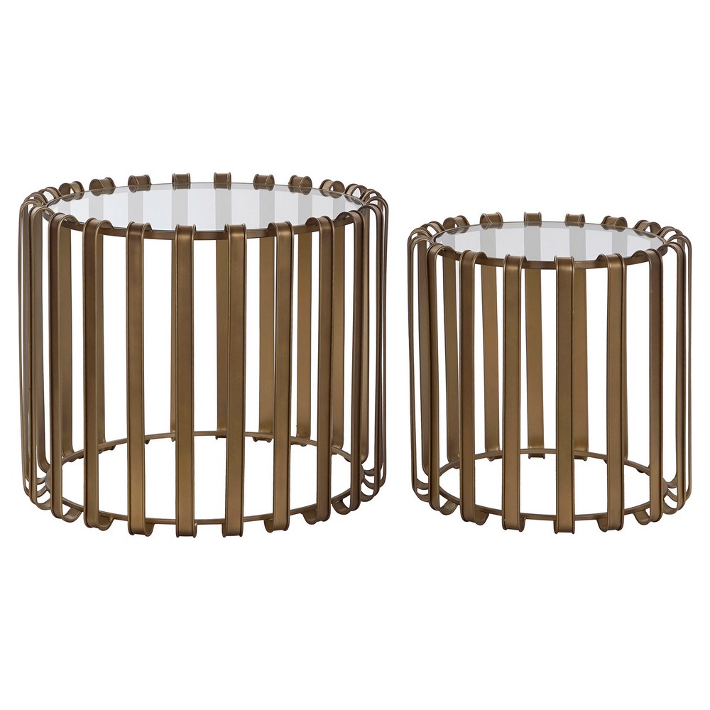 Set di 2 tavoli DKD Home Decor S3022488 Cristallo Metallo Rame Moderno (63 x 63 x 51 cm)