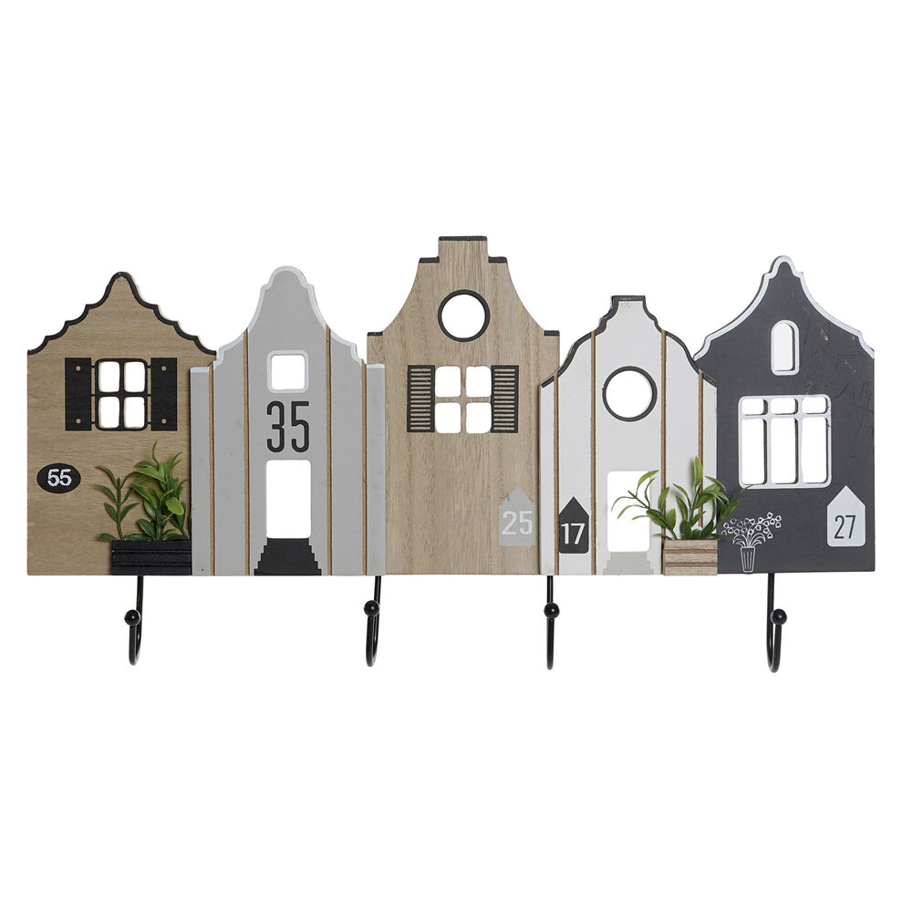 Appendiabiti da parete DKD Home Decor Legno MDF Case (50 x 4.5 x 25 cm)