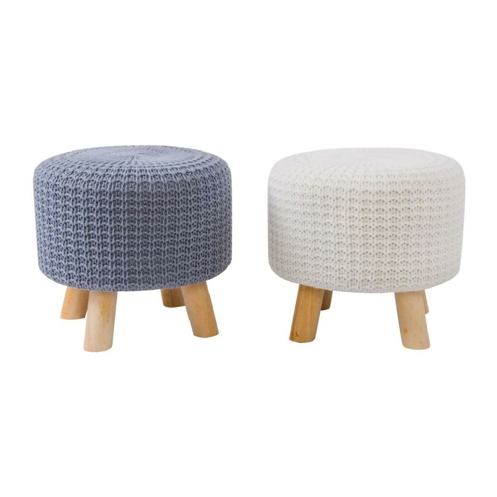 Poggiapiedi DKD Home Decor Grigio Poliestere Cotone Bianco Pino (2 pcs) (35 x 35 x 32 cm)