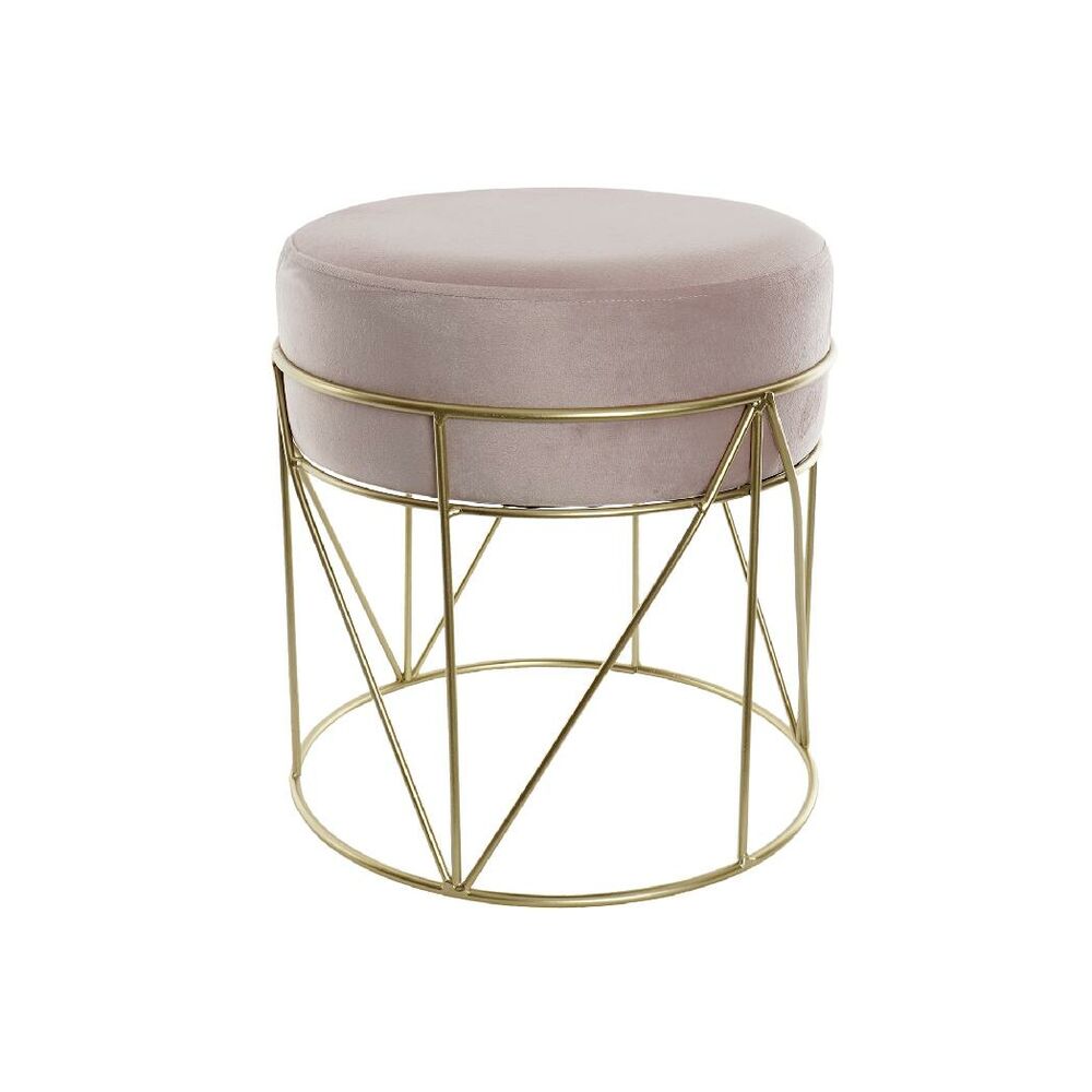 Poggiapiedi DKD Home Decor Dorato Metallo Poliestere Rosa chiaro (35 x 35 x 38.5 cm)