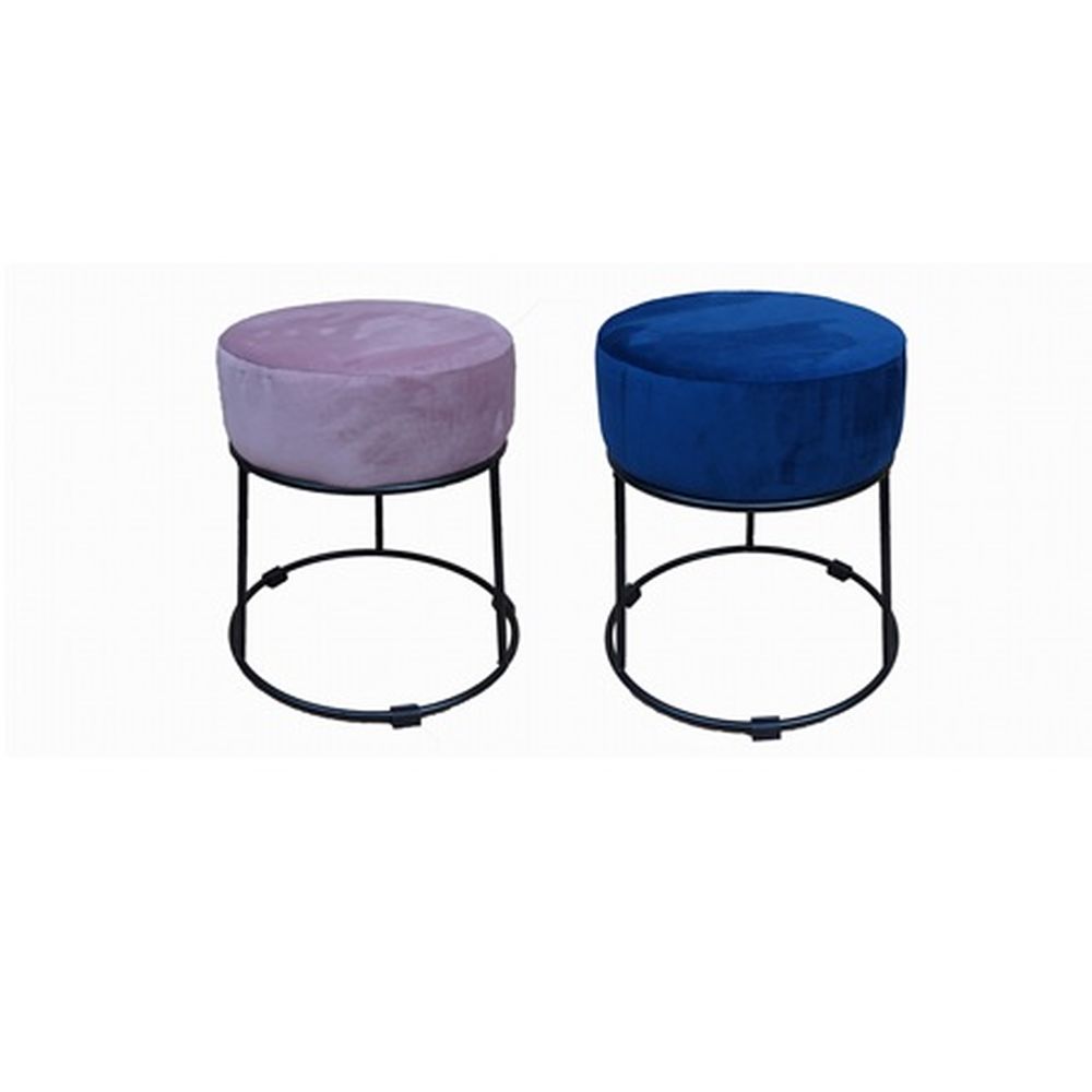 Poggiapiedi DKD Home Decor Poliestere Metallo Blu Marino Rosa chiaro (2 pcs) (30 x 30 x 35 cm)