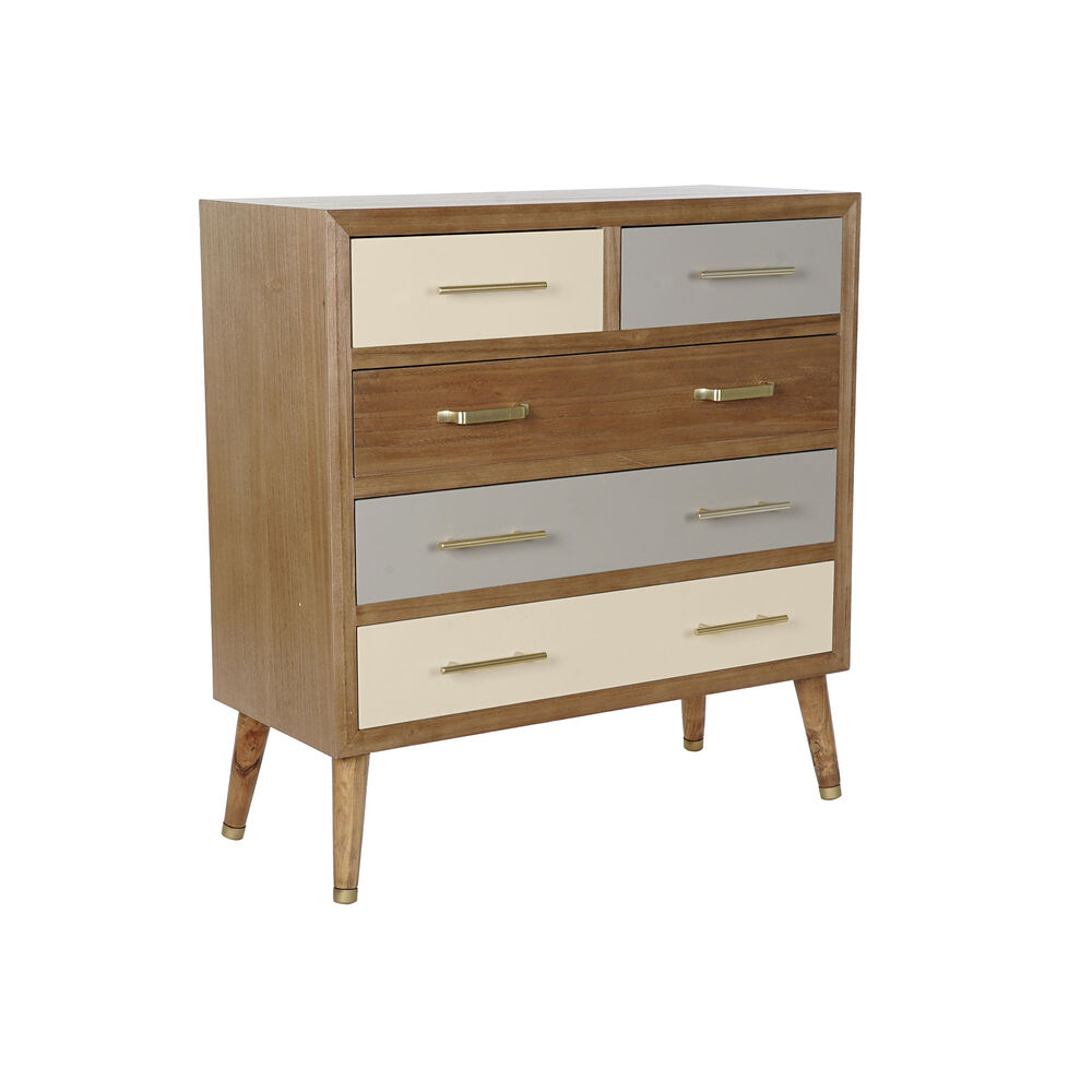 Cassettiera DKD Home Decor   Naturale Grigio Metallo Crema Legno di  paulownia (80 x 34 x 84 cm)