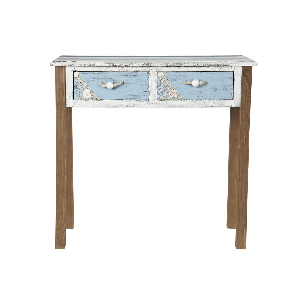 Tavolo aggiuntivo DKD Home Decor Bianco Corda Blu Marino Legno MDF Celeste (80 x 40 x 75 cm)
