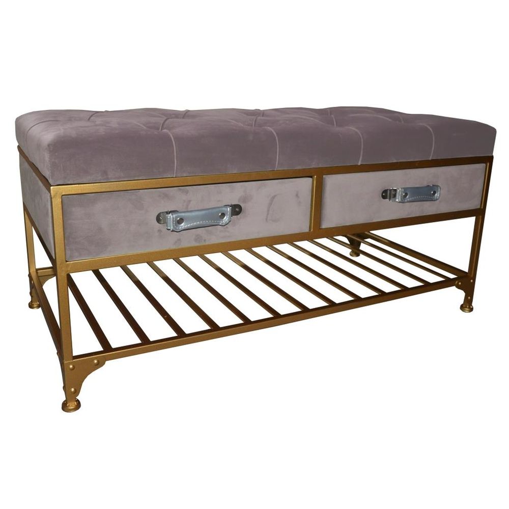 Panca DKD Home Decor Rosa Poliestere Metallo Dorato (100 x 48 x 48 cm)