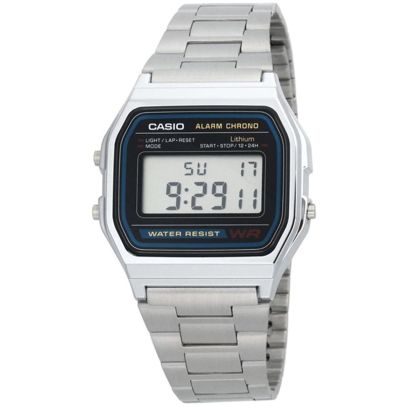 Orologio Unisex Vintage CASIO A158W_M ALARM CHRONO WATER RESIST Cinturino in Acciaio Cassa mm34