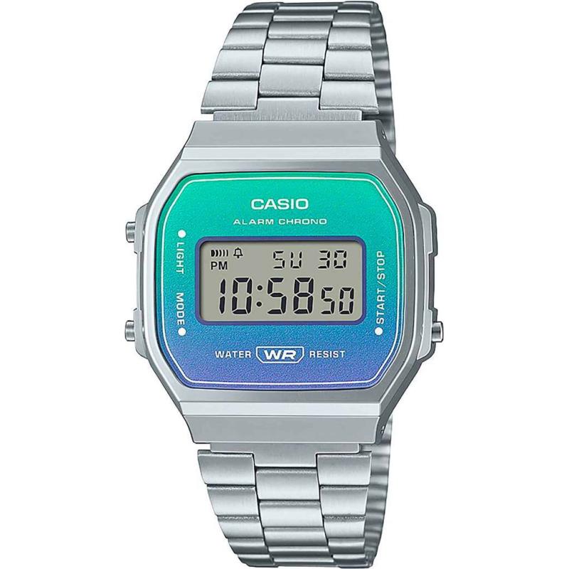 Orologio Unisex Vintage CASIO A168W_M ALARM CHRONO WATER RESIST Cinturino in Acciaio Cassa mm34