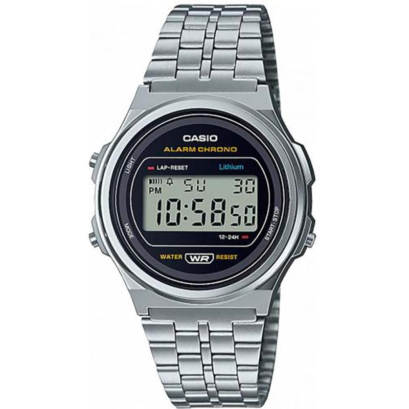 Orologio Unisex Vintage CASIO A171W_M ALARM CHRONO WATER RESIST Cinturino in Acciaio Cassa mm37