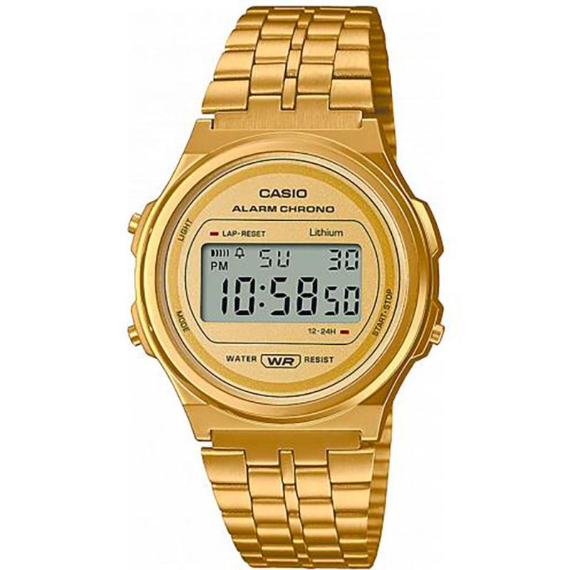 Orologio Unisex CASIO A171W_M ALARM CHRONO WATER RESIST Cinturino in Acciaio Cassa mm37