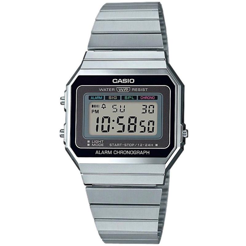 Orologio Unisex Vintage CASIO A700W_M ALARM CHRONOGRAPH WATER RESIST Cinturino in Acciaio Cassa mm35